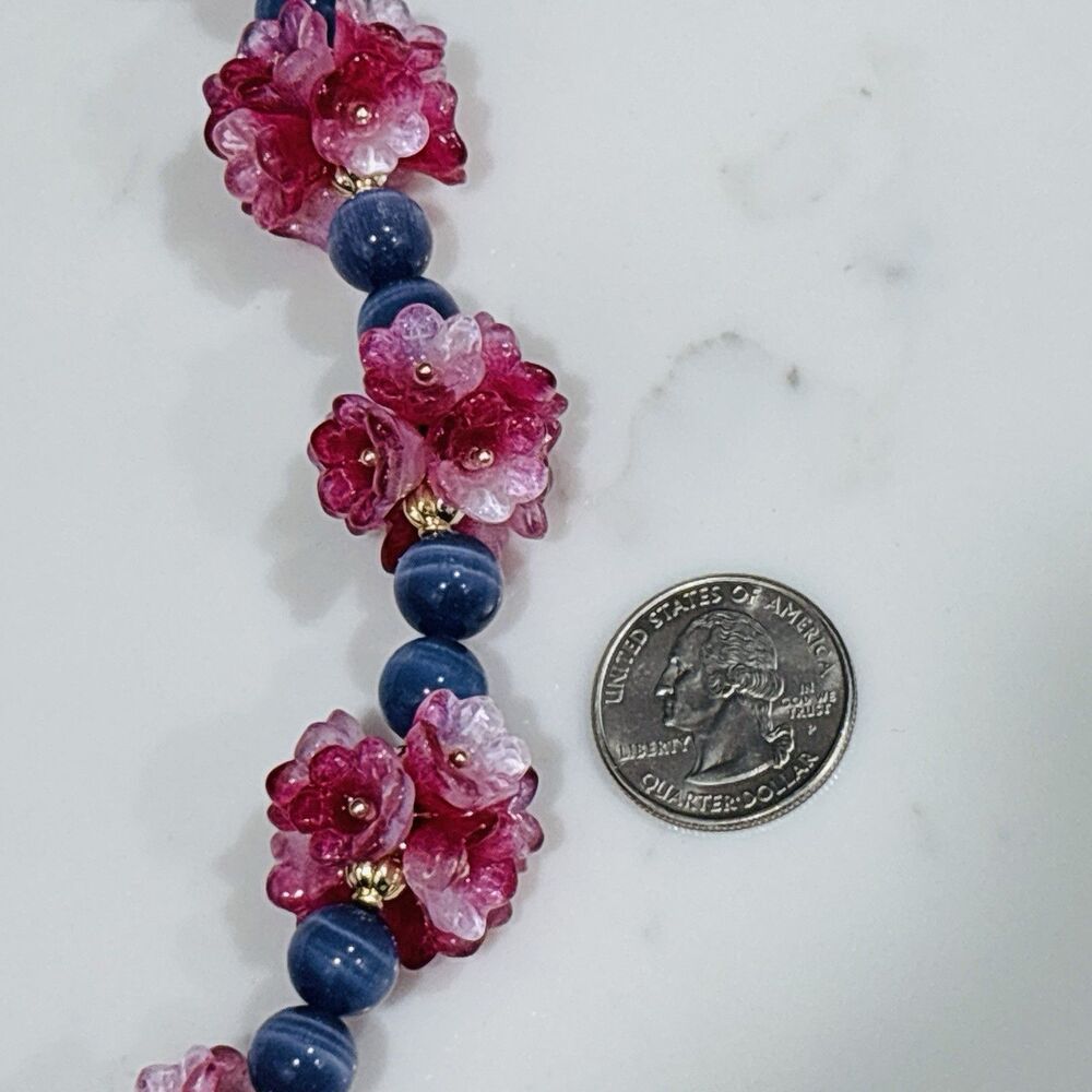 Eyecandy LA Necklace Statement Floral Beaded Purple Flower Cluster Gold Tone NEW - Picture 8 of 10